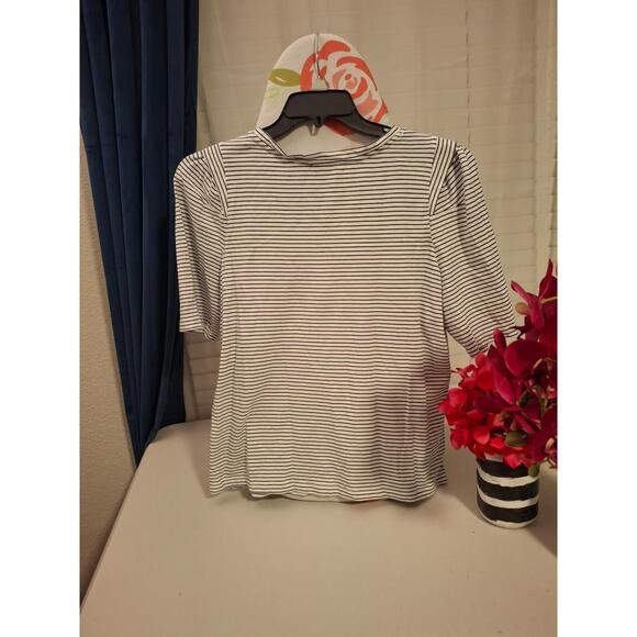 3/$15 ANNE KLEIN SPORT Womens Striped T Shirt XL Cotton Modal Black White Casual - Picture 2 of 3
